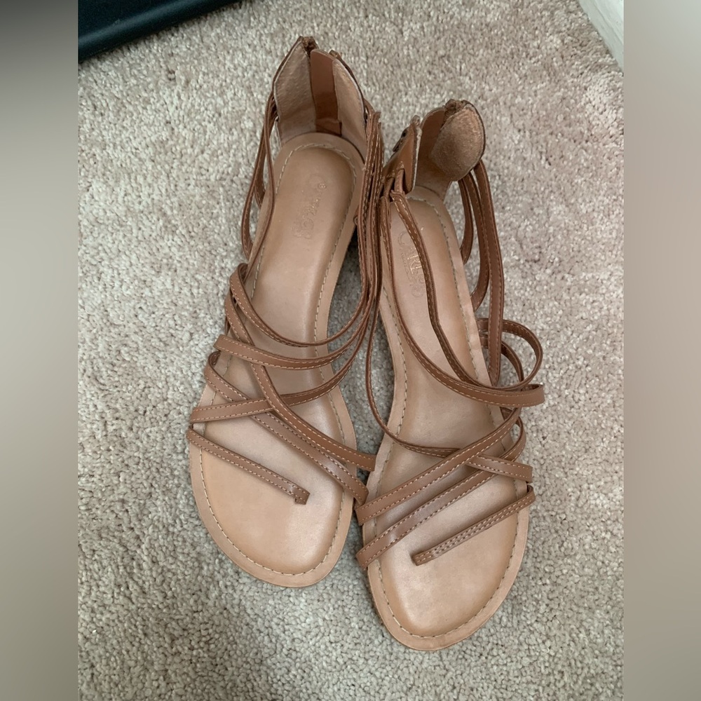 Carlos by Carlos Santana Brown Strappy Zip Up Sandals